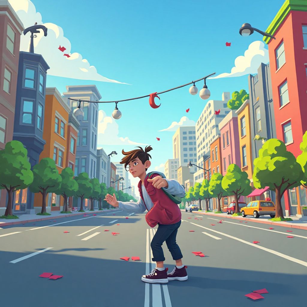 Game screenshot showing character navigating through city obstacles